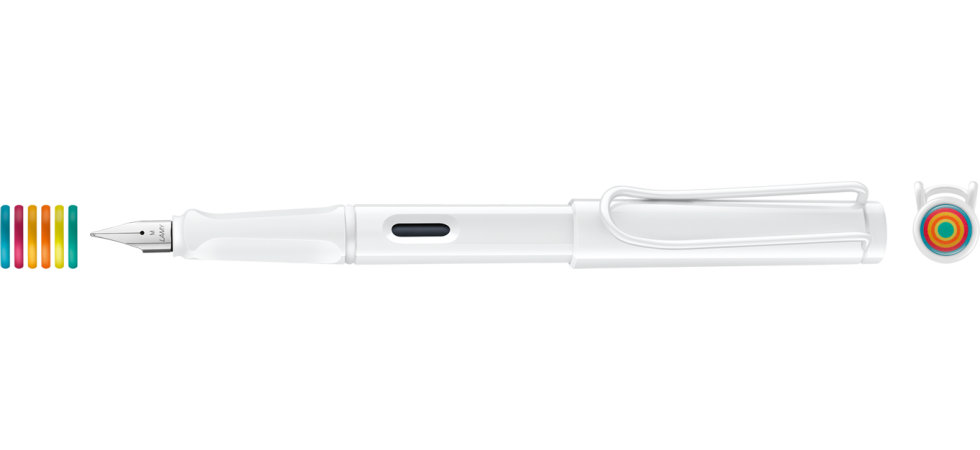Stilou safari LAMY all white multicoloured rings scriere Fina