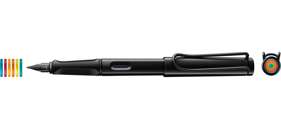 Stilou safari LAMY all black multicoloured rings scriere Medie