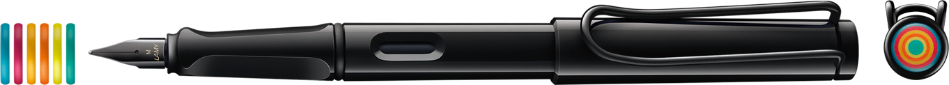 Stilou safari LAMY all black multicoloured rings scriere Fina