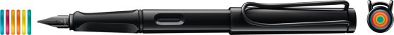 Stilou safari LAMY all black multicoloured rings scriere Fina